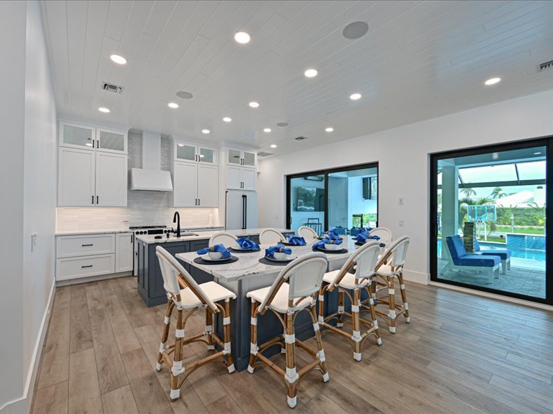 Dining room table and kitchen